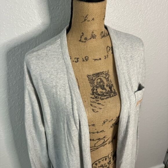 Madewell Grey Size M Rainbow Embroidered Cotton Robe NO BELT Pockets Boho Retro - Picture 4 of 13